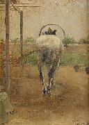 Nils Kreuger Labor - horse pulling a threshing machine oil painting artist